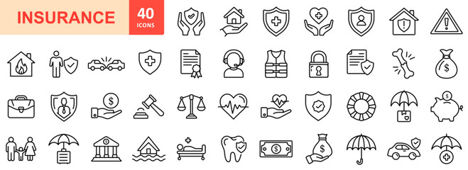 Insurance line icon design set, Insurance outline icon