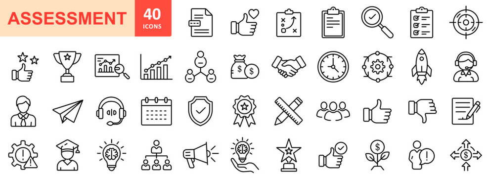 Assessment line icon design set, Assessment outline icon