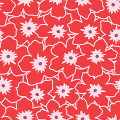 Japanese Pretty Cherry Blossom Fall Vector Seamless Pattern