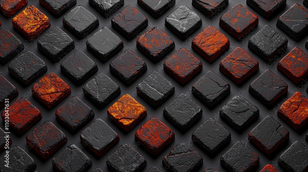 Poster rough textured stone blocks arranged symmetrically on a gray background minimalistic aesthetic blend