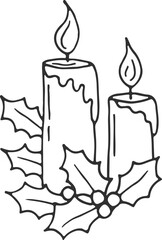 Christmas candles line drawing. Holiday light doodle