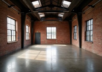 Obraz premium Spacious industrial room with large windows and natural light in urban setting