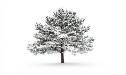Obraz premium A snow covered tree stands alone in a white background