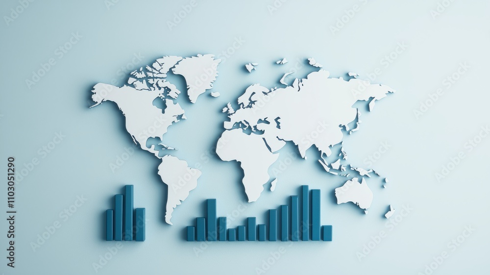 Poster budget opportunity expansion concept. world map with blue bar graphs, representing global data visua