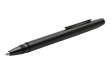 Black pen placed on a white surface with a simple design suitable for everyday writing tasks