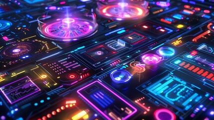 Obraz premium Futuristic Interface with Neon Lights and Glowing Buttons