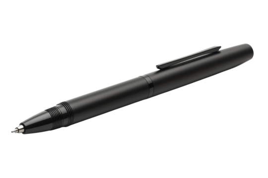 Black pen placed on a white surface with a simple design suitable for everyday writing tasks