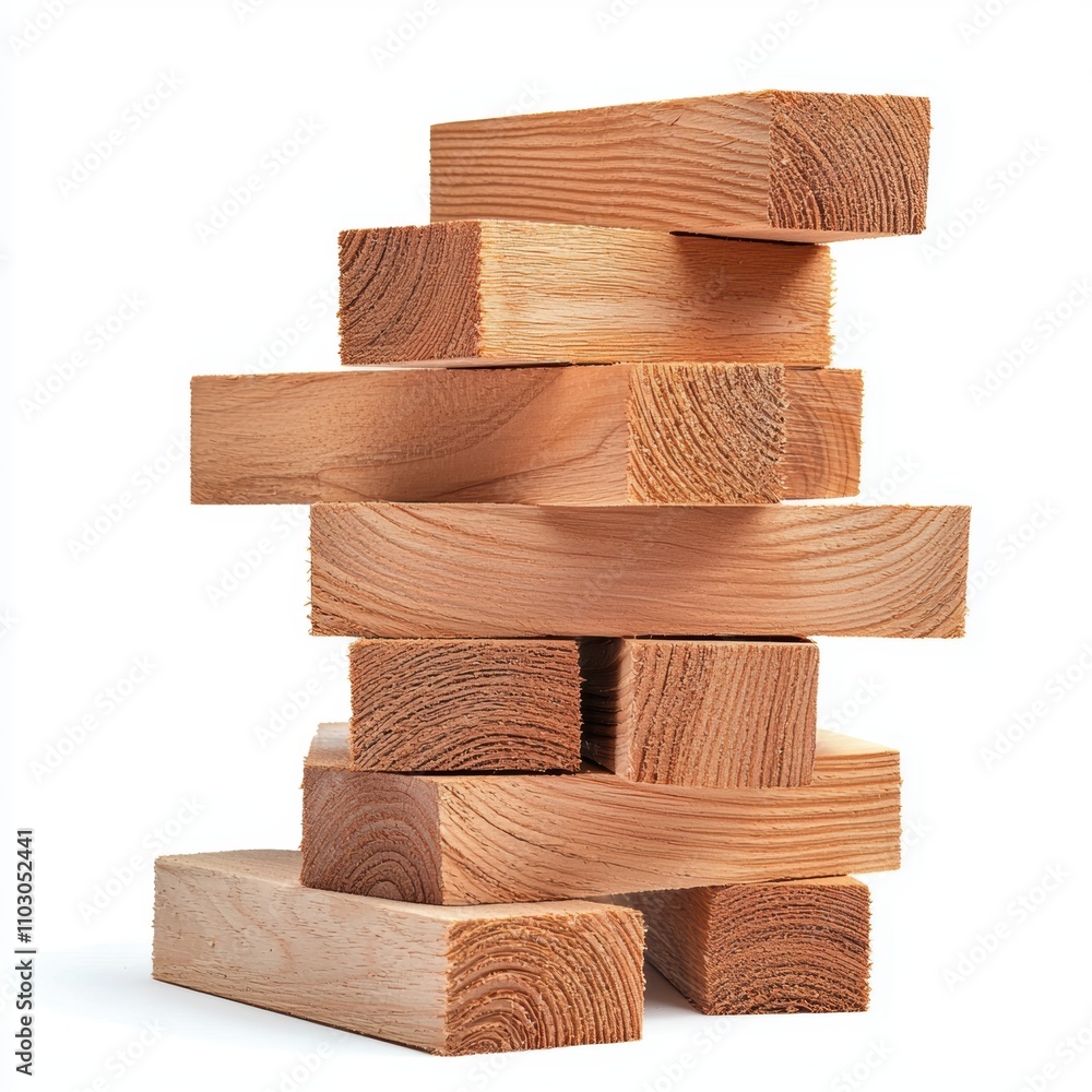 Poster stack of smooth wooden planks with natural grain detail isolated on a white background minimal and c