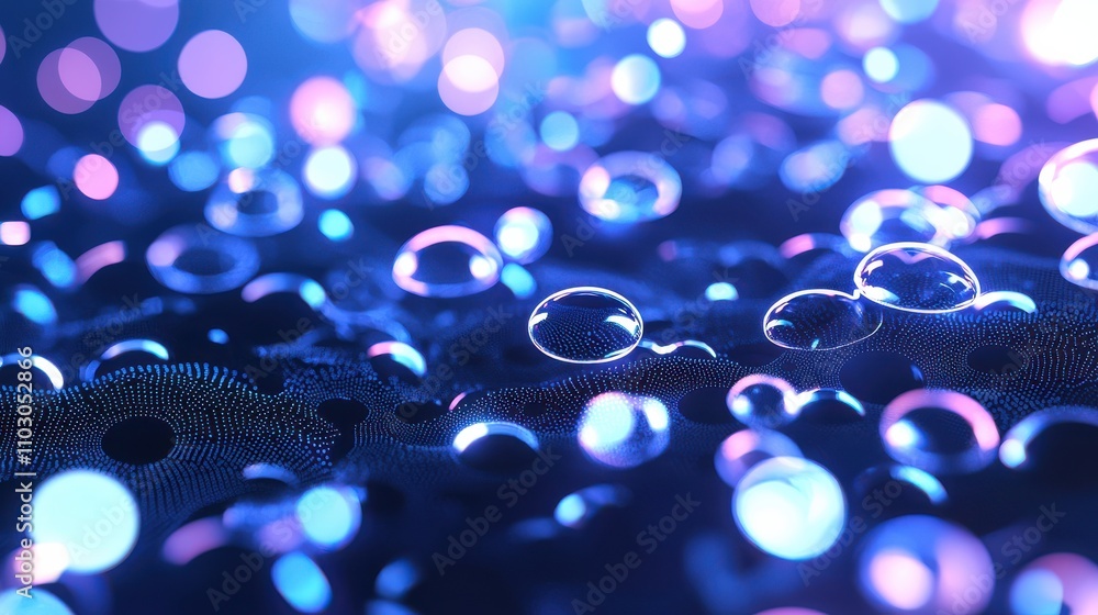Poster a mesmerizing close-up of colorful bubbles reflecting light, creating a dreamy, abstract atmosphere 