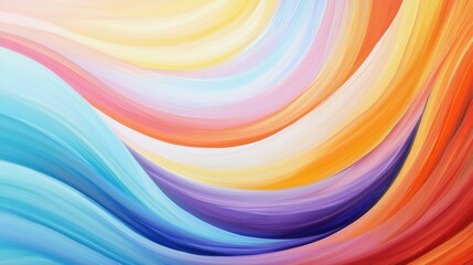 Fototapeta premium A vibrant abstract painting with flowing waves of colors, showcasing a blend of blues, pinks, yellows, and purples, creating a dynamic and uplifting visual experience.