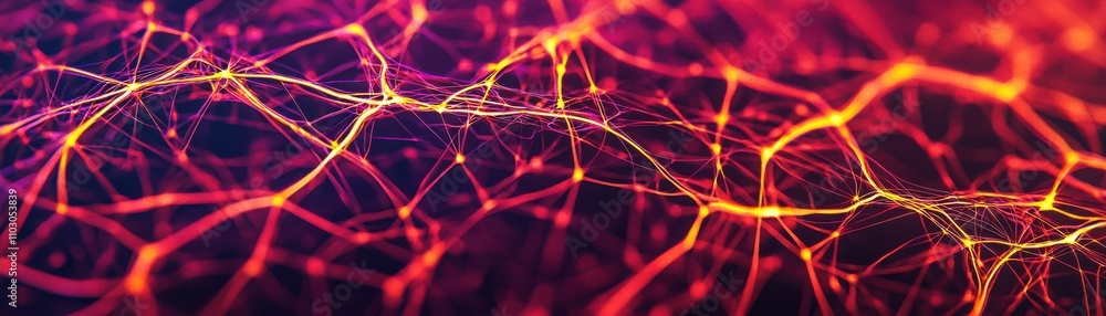 Poster a vibrant and abstract representation of interconnected neural-like networks, featuring dynamic colo