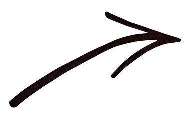 Curved black arrow drawn with a marker close-up and isolated on a white background