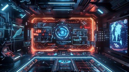 Obraz premium Futuristic Spaceship Interior with Advanced Technology