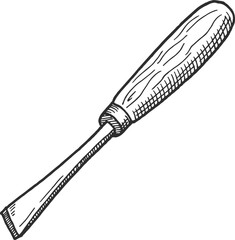 Chisel sketch. Carpenter tool. Hand drawn craft