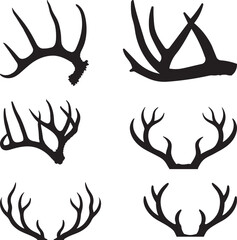 Deer antlers icon Silhouette, Big Buck Deer Antlers mammal, wild animal, wildlife, vector, illustration in black color, isolated on white background