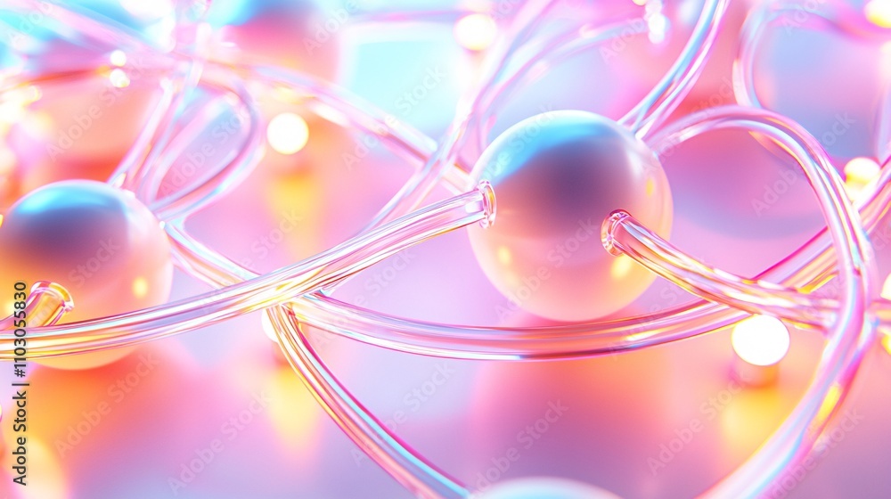 Poster colorful abstract representation of atomic structure with light