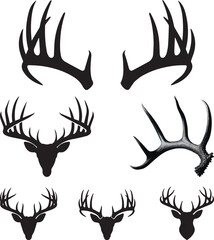 Deer antlers icon Silhouette, Big Buck Deer Antlers mammal, wild animal, wildlife, vector, illustration in black color, isolated on white background