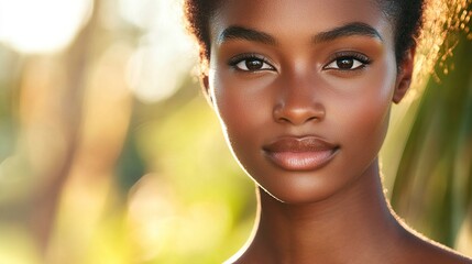 Close-Up Portrait of a Young Woman Against Blurred Nature Background