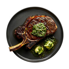 Grilled Tomahawk Steak with Herb Butter and Chimichurri Sauce