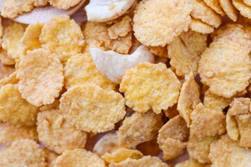 Close up Cornflakes pile, Cornflakes background top view