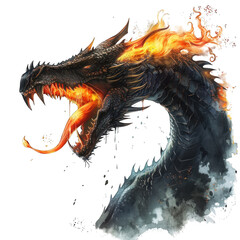 black dragon spitting fire isolated on white background png