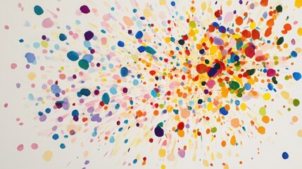 colorful confetti exploding outward, frozen in motion against a light pastel background