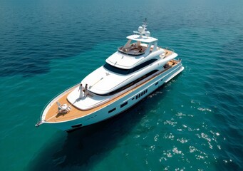 Obraz premium Luxurious yacht anchored in crystal-clear ocean waters during bright sunny day
