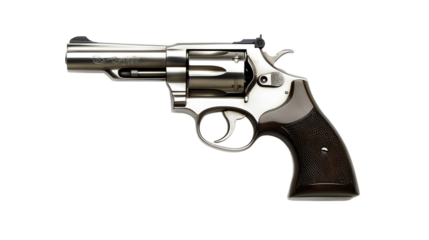 Old Silver Revolver on Transparent Background