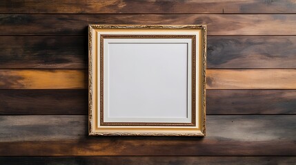 Elegant Empty Picture Frame on Rustic Wooden Background, Ideal for Displaying Artwork, Photos or Memories in a Stylish Setting