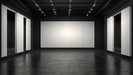 Modern conference stage with large blank screen in a hall. 3D Rendering, 8k Resolution