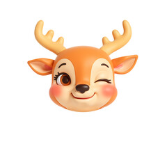 Obraz premium A playful deer head with a winking eye and cheerful expression, featuring prominent antlers,cartoonish style,for festive themes and holiday celebrations for Christmas. transparent background,png