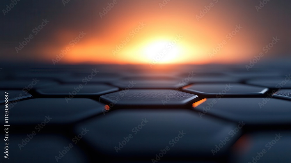 Poster abstract view of hexagonal shapes with dramatic lighting and a warm horizon perfect for tech-themed 