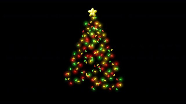 Colorful Lights Christmas Tree Overlay Element with Alpha Channel