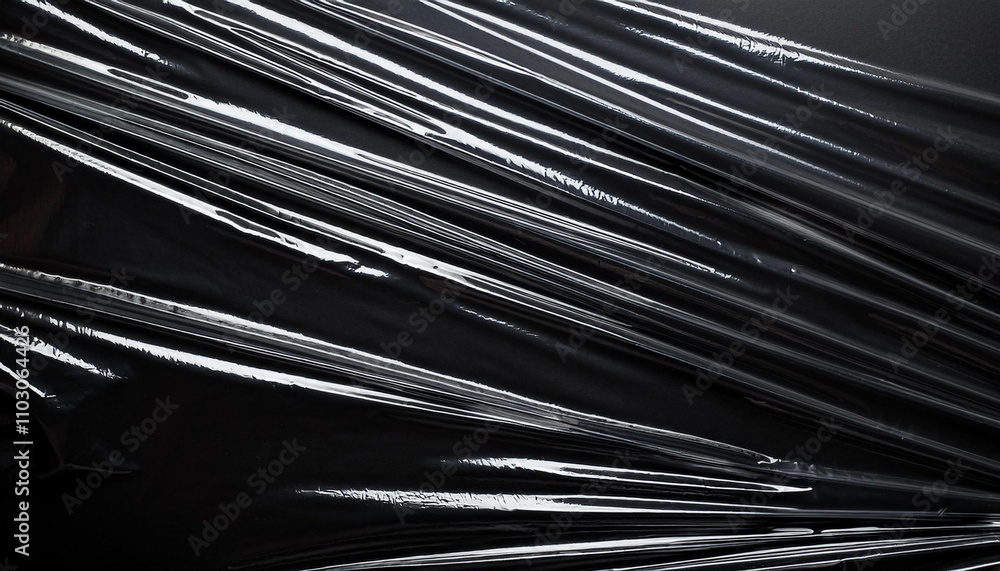 Poster transparent plastic wrap on the black background. clean blank texture overlay effect template. isola