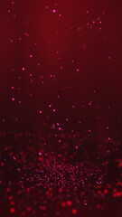 Red particles twirling on the ground and flying in the air with light rays at the top center, vertical composition. Event and banner background.