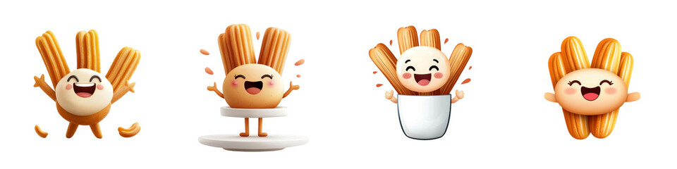 Naklejka premium Cartoon-style churros with a smile, isolated on white background. Collection PNG.