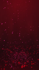 Red particles twirling on the ground and flying in the air with light rays at the top center, vertical composition. Event and banner background.