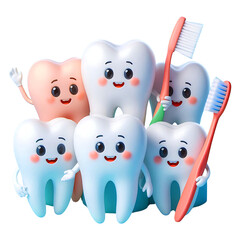 Obraz premium Colorful Cartoon Teeth Characters with Toothbrushes Promoting Dental Hygiene