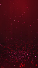 Red particles twirling on the ground and flying in the air with light rays at the top center, vertical composition. Event and banner background.