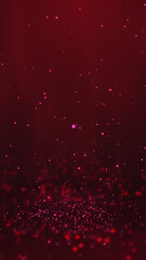 Red particles twirling on the ground and flying in the air with light rays at the top center, vertical composition. Event and banner background.