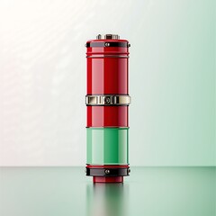 A modern red and green advertisement poster that showcases a beautifully crafted item against a soft gradient background. The professional studio lighting illuminates the product, revealing intricate