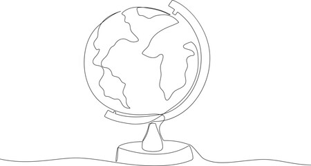 School globe one line sketch. Hand drawn doodle vector illustration isolated on white background