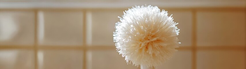 A close-up of a soft, fluffy object resembling a dandelion puff, set against a neutral background, evoking calm and simplicity.