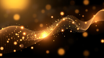 Dynamic wave of glowing particles creating an abstract representation of movement in a dark space