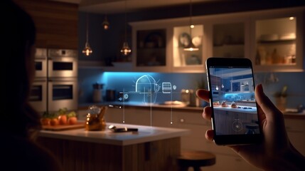 Innovative smart home technology allowing remote control and automation of household lights appliances and devices through a smartphone interface for modern convenient and efficient living