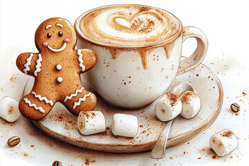 Hot cappuccino with marshmallows