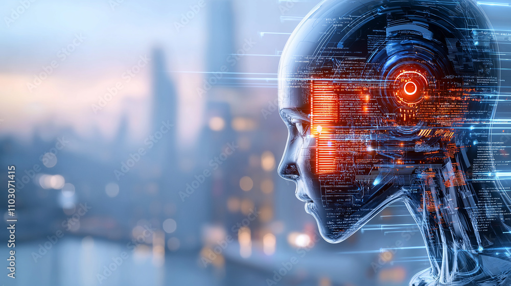 Aufkleber humanoid robot with advanced ai features, showcasing futuristic technology and design. robot head is