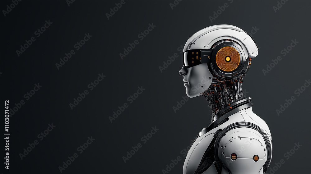 Poster humanoid robot with advanced ai technology and facial recognition features, showcasing sleek design 