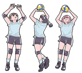 トスをする女の子のイラストセット