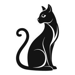 Cat silhouette. Black Cat silhouette vector. Sitting. Black sitting cat. Vector illustration. Silhouette cat on white background